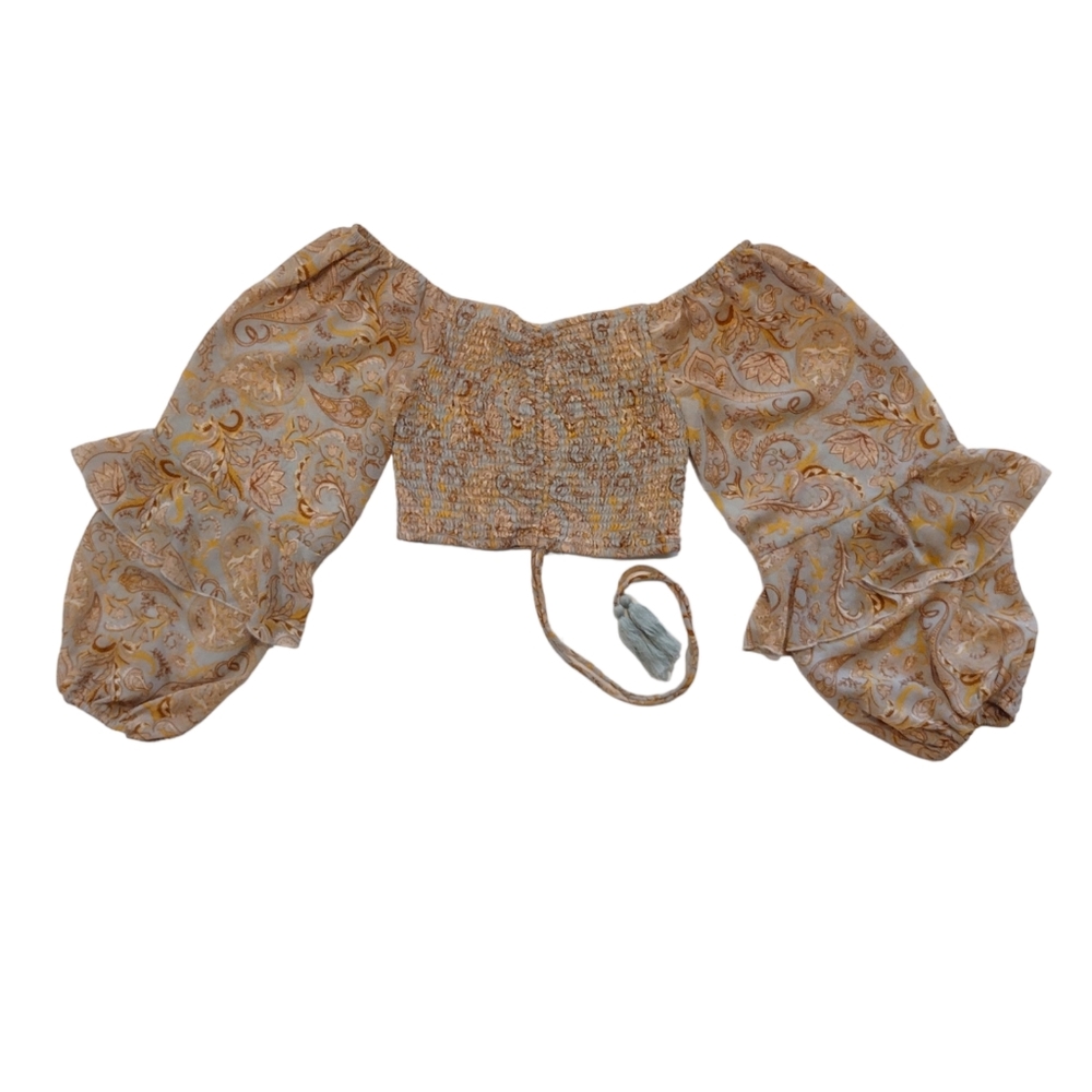 Style Rack Ruched Blue Paisley Top